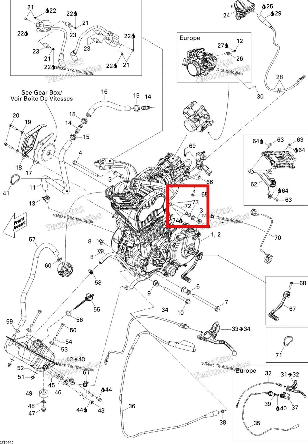 Деталь 293900093 на схеме узла 2009 Can-Am DS 450 EFI Engine