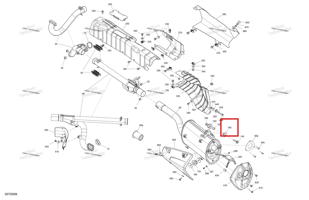 Деталь 293900140 (Проставка втулка Can-Am Outlander 1000R EFI XMR (2022) (293900140)) на схеме узла 2024 Can-Am Outlander 850 EFI 4X4 - 4KRA - X MR Package - Legion Red Engine - Exhaust