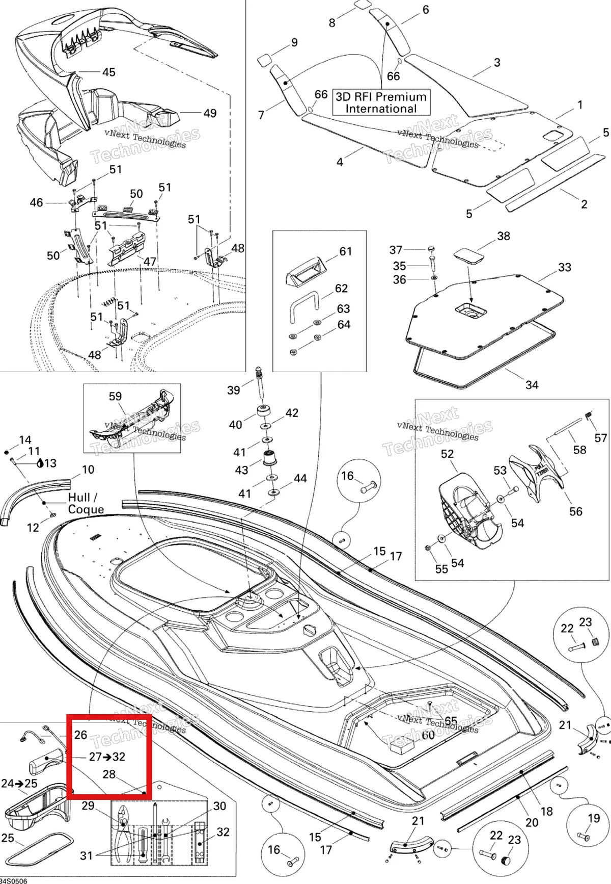 Деталь 294000687 на схеме узла 2005 Sea-Doo 3D RFI Body