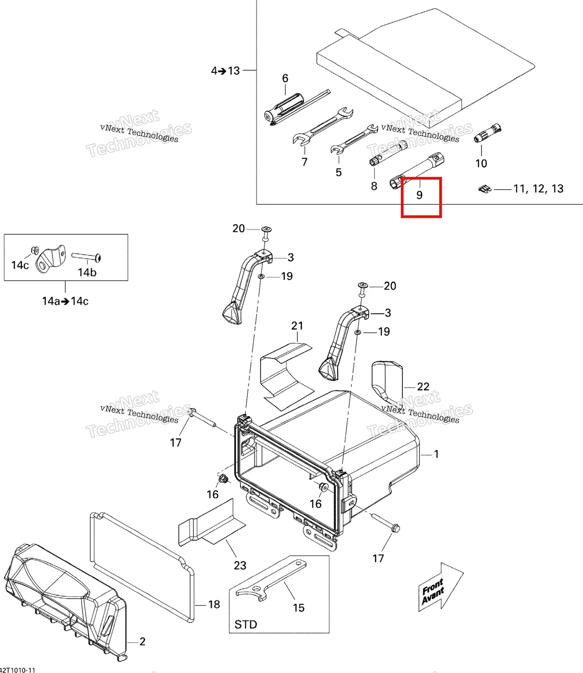 Деталь 295000175 (Гнездо Wrench 16/18 мм Ski-Doo GTX LE 1200 4-TEC (2009) (295000175)) на схеме узла 2010 Can-Am Renegade 500 EFI Rear Cargo Box