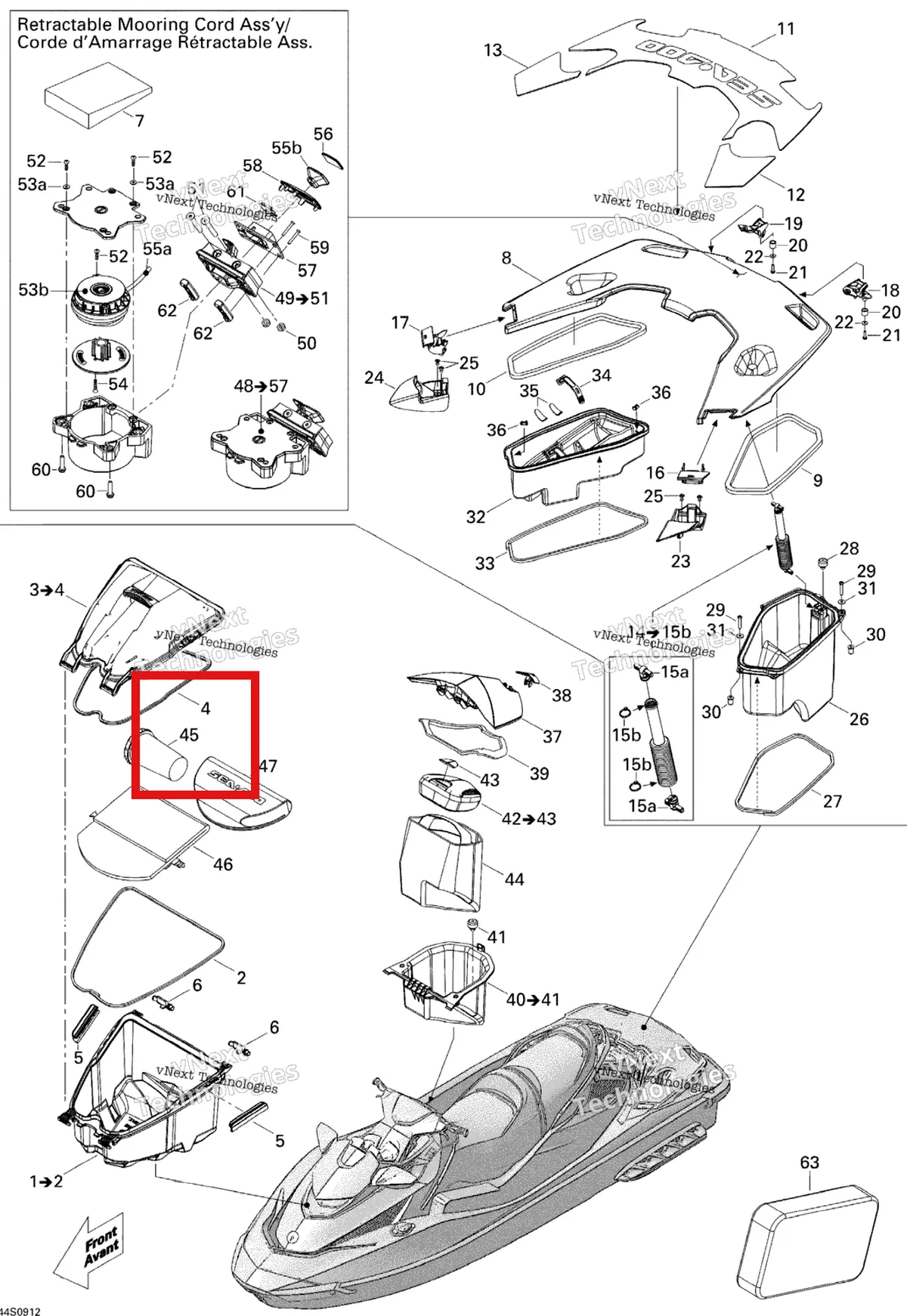Деталь 295100177 на схеме узла 2009 Sea-Doo GTX LIMITED iS 255 Storage Compartments