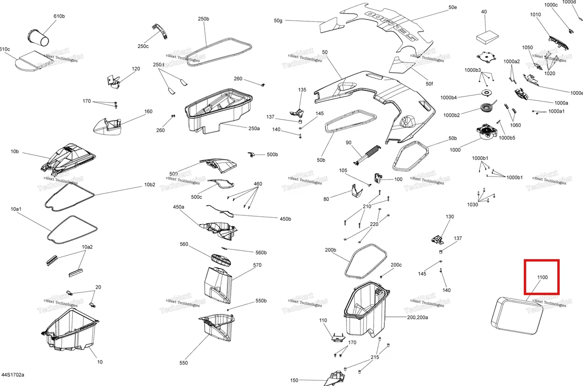 Деталь 295100718 на схеме узла 2017 Sea-Doo GTX Storage Compartments - Model With Suspension