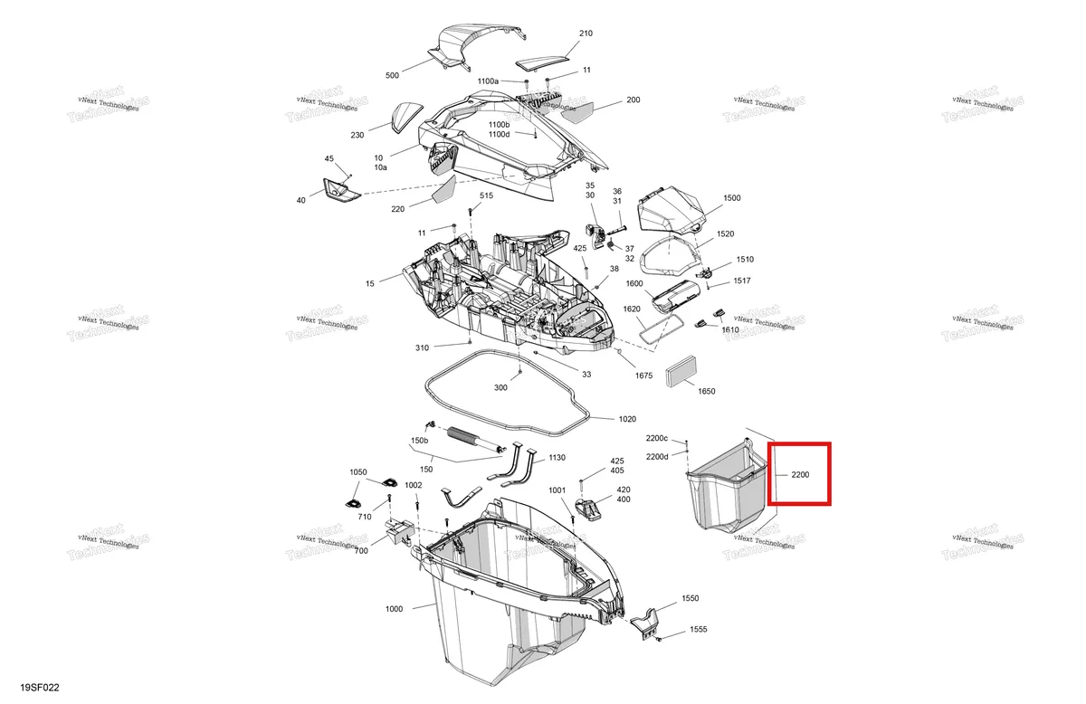 Деталь 295100836 (Задний Bin Organiser в сборе Sea-Doo GTX 300 (2020) (295100836)) на схеме узла 2026 Sea-Doo GTX - 325 - LIMITED - 26TD - Teal Blue Metalic - Audio Body - Front Cover