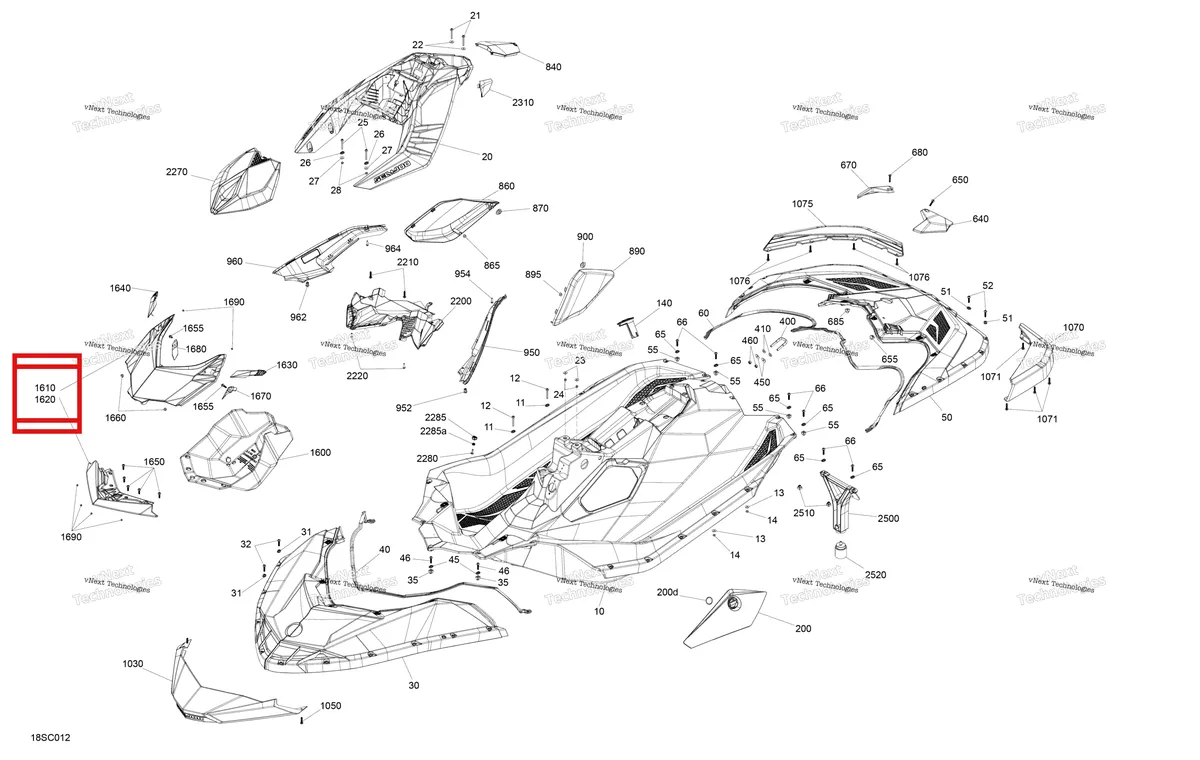 Схема применяемости: Чёрный передний дефлектор комплект Sea-Doo Spark 90 2up (2023) (295100865)