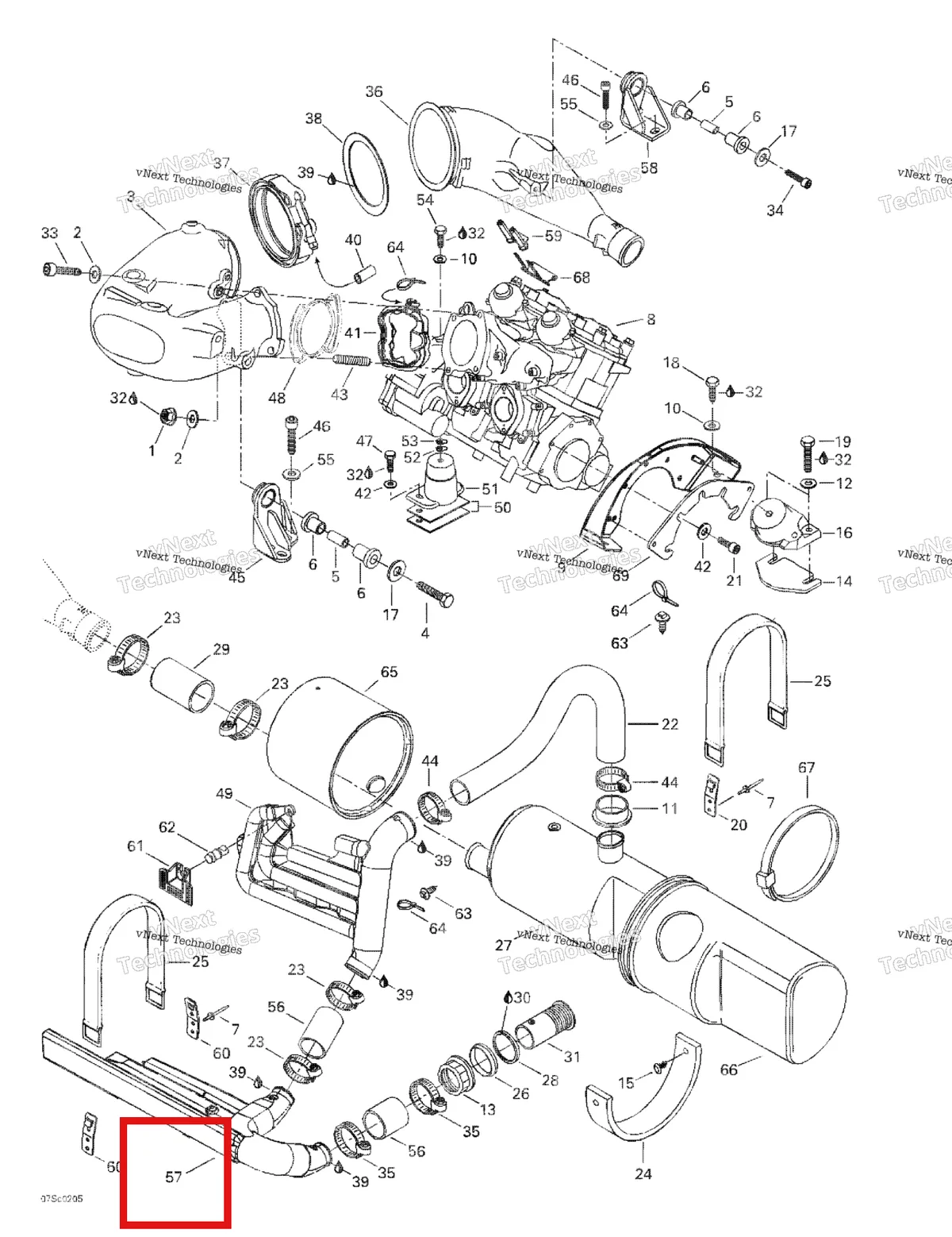 Деталь 295500683 на схеме узла 2002 Sea-Doo GTX, 5587/5588 Engine Support And Muffler