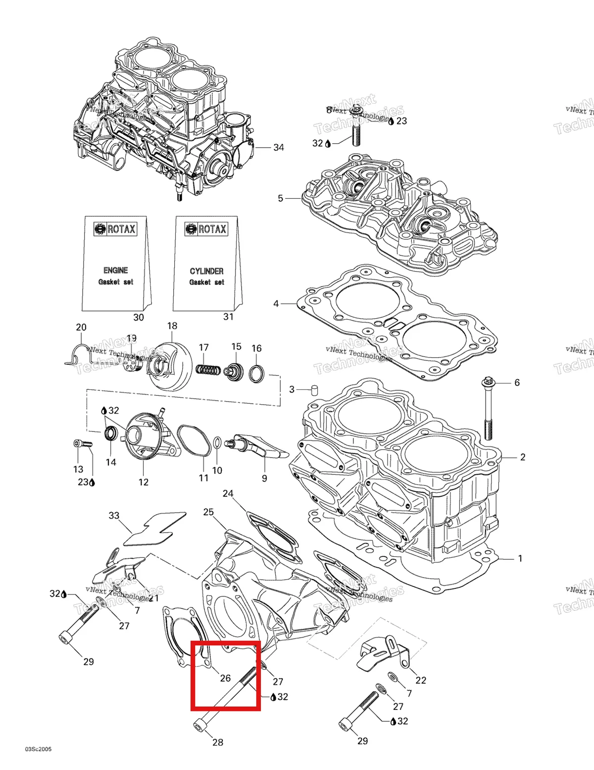 Деталь 295500815 на схеме узла 2000 Sea-Doo GTX DI, 5649/5659 Cylinder, Exhaust Manifold