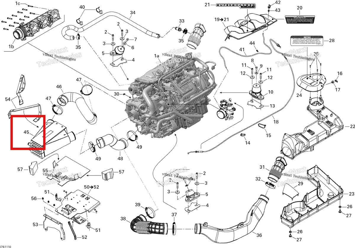 Деталь 295501163 на схеме узла 2011 Sea-Doo RXP-X 255 & RS Engine And Air Intake Silencer