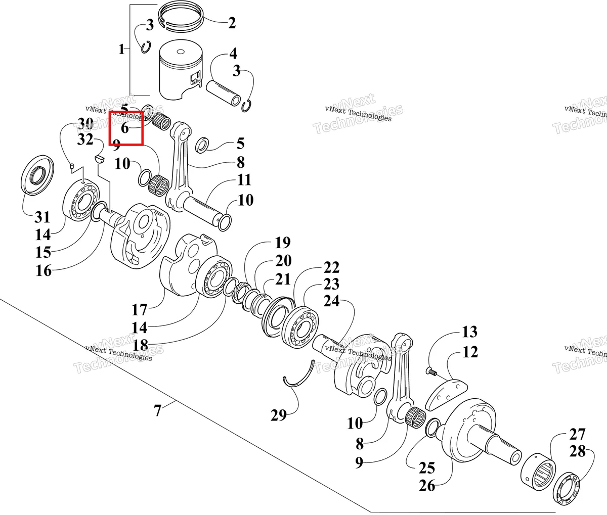 Деталь 3005-993 на схеме узла Piston And Crankshaft