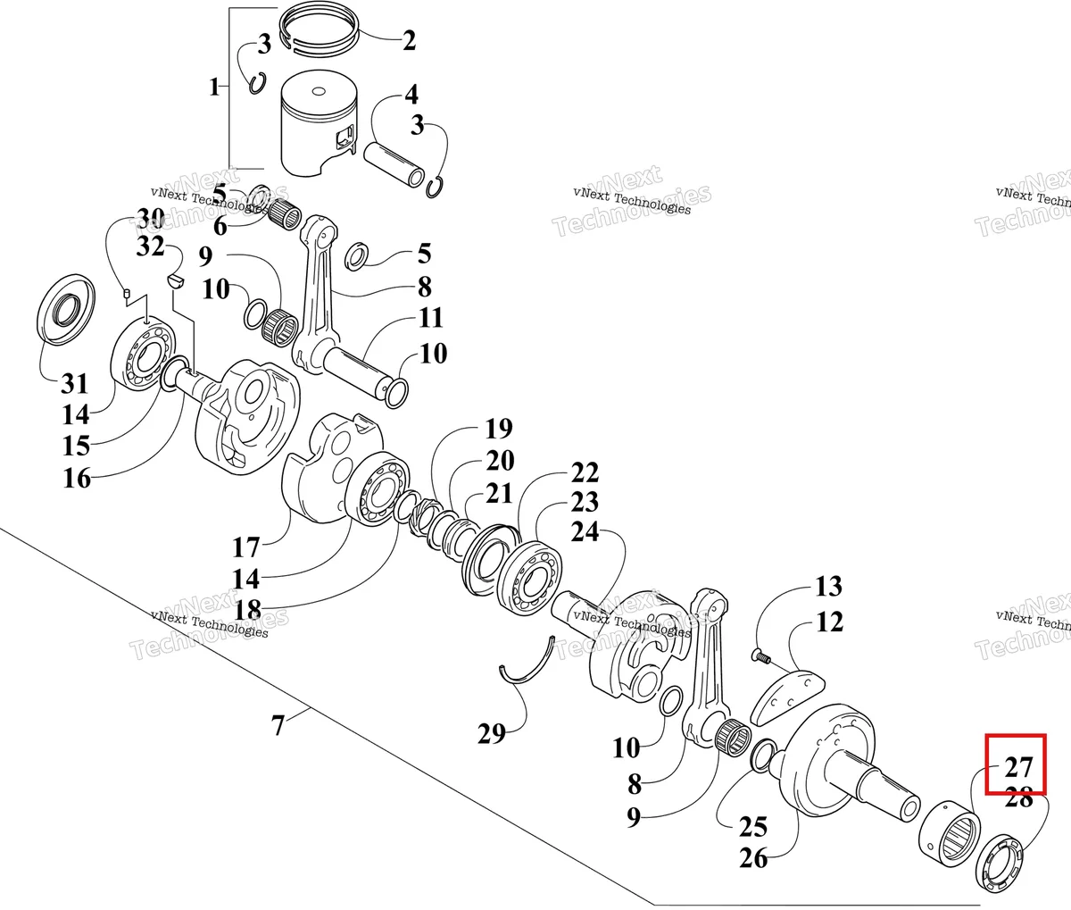 Деталь 3005-994 на схеме узла Piston And Crankshaft