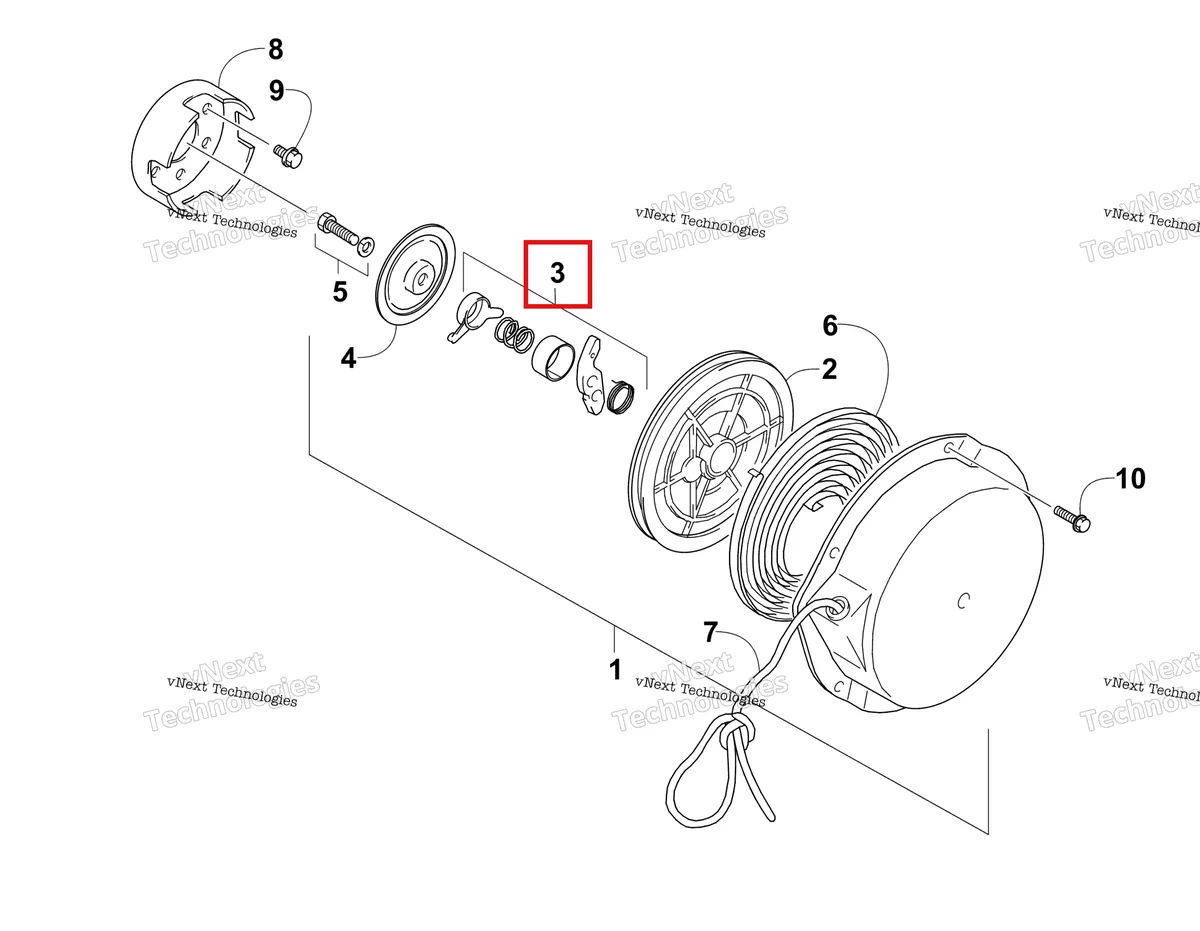 Деталь 3007-309 на схеме узла Recoil Starter