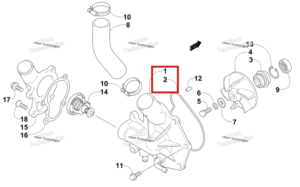 Деталь 3007-541 на схеме узла Water Pump And Thermostat