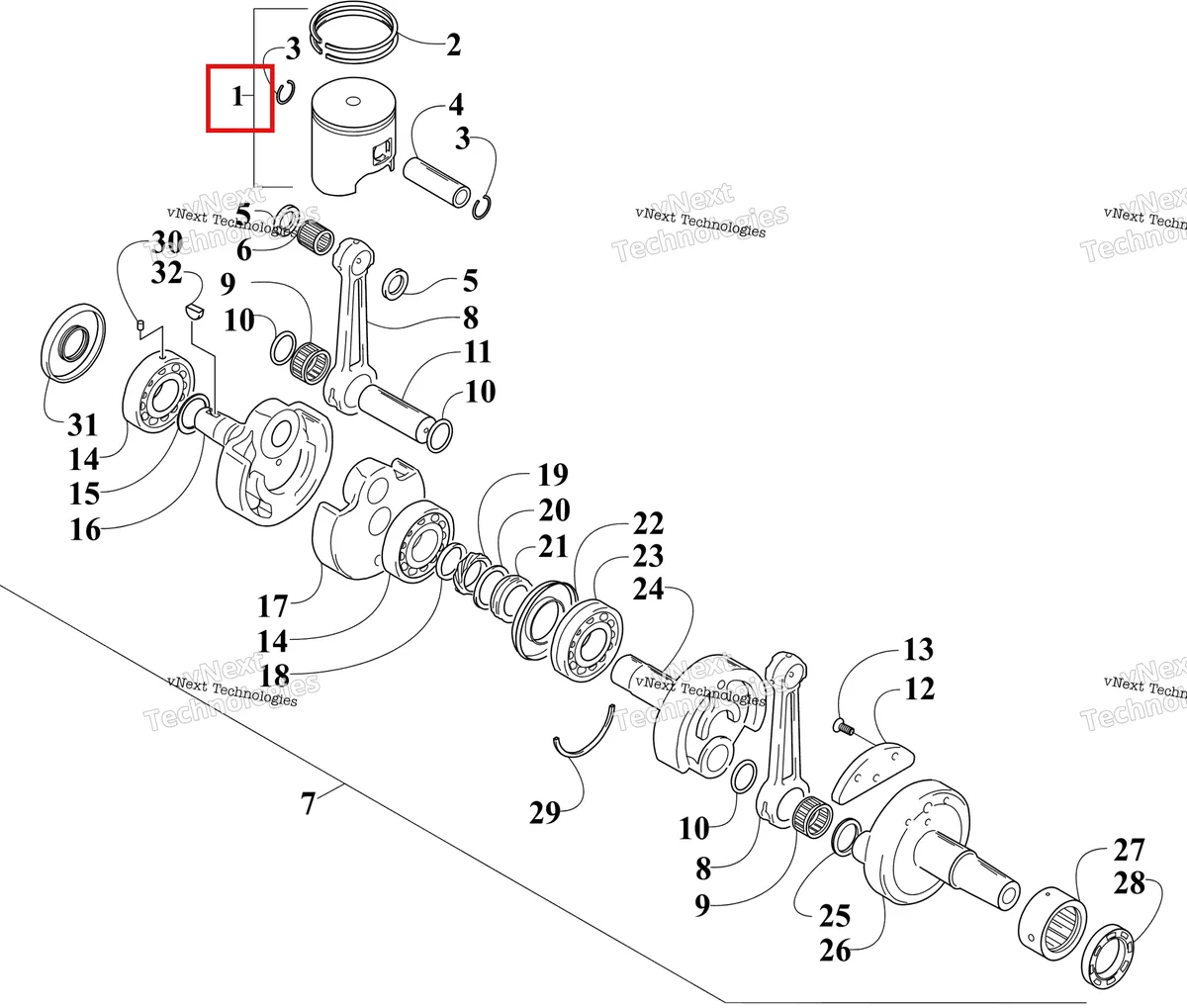 Деталь 3007-863 на схеме узла Piston And Crankshaft