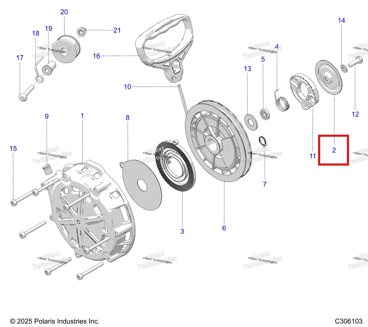 Деталь 3021650 на схеме узла Engine, Recoil Starter S27ajn8rs