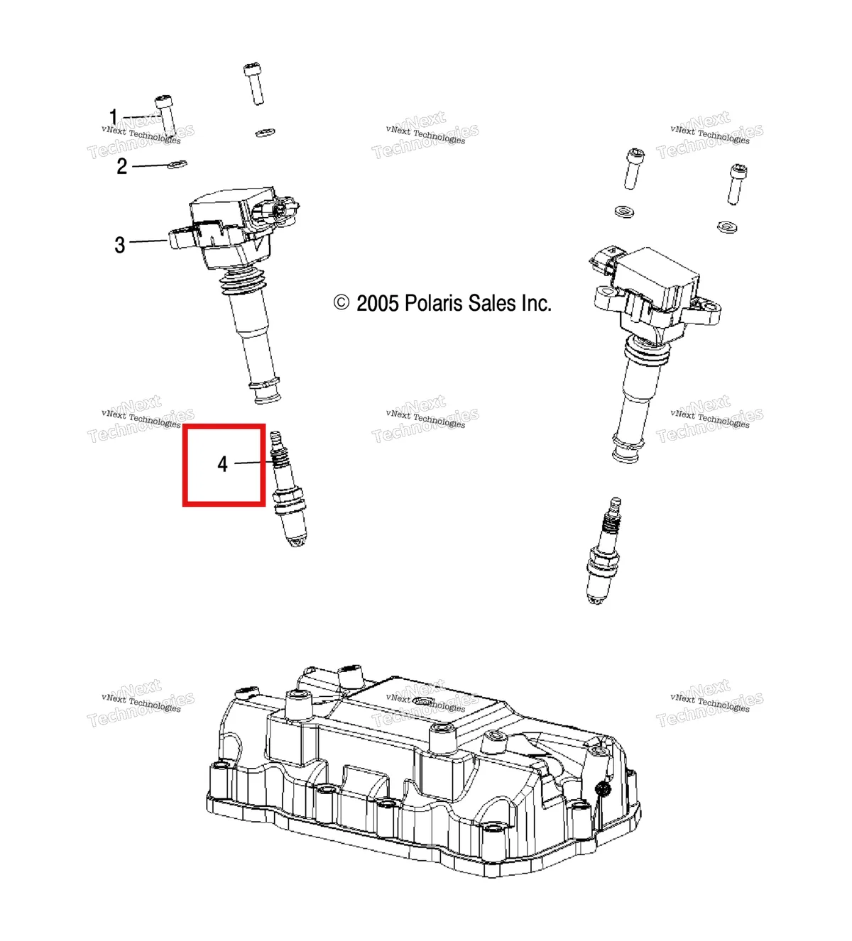 Деталь 3021837 на схеме узла Electrical, Ignition Coils & Spark Plugs