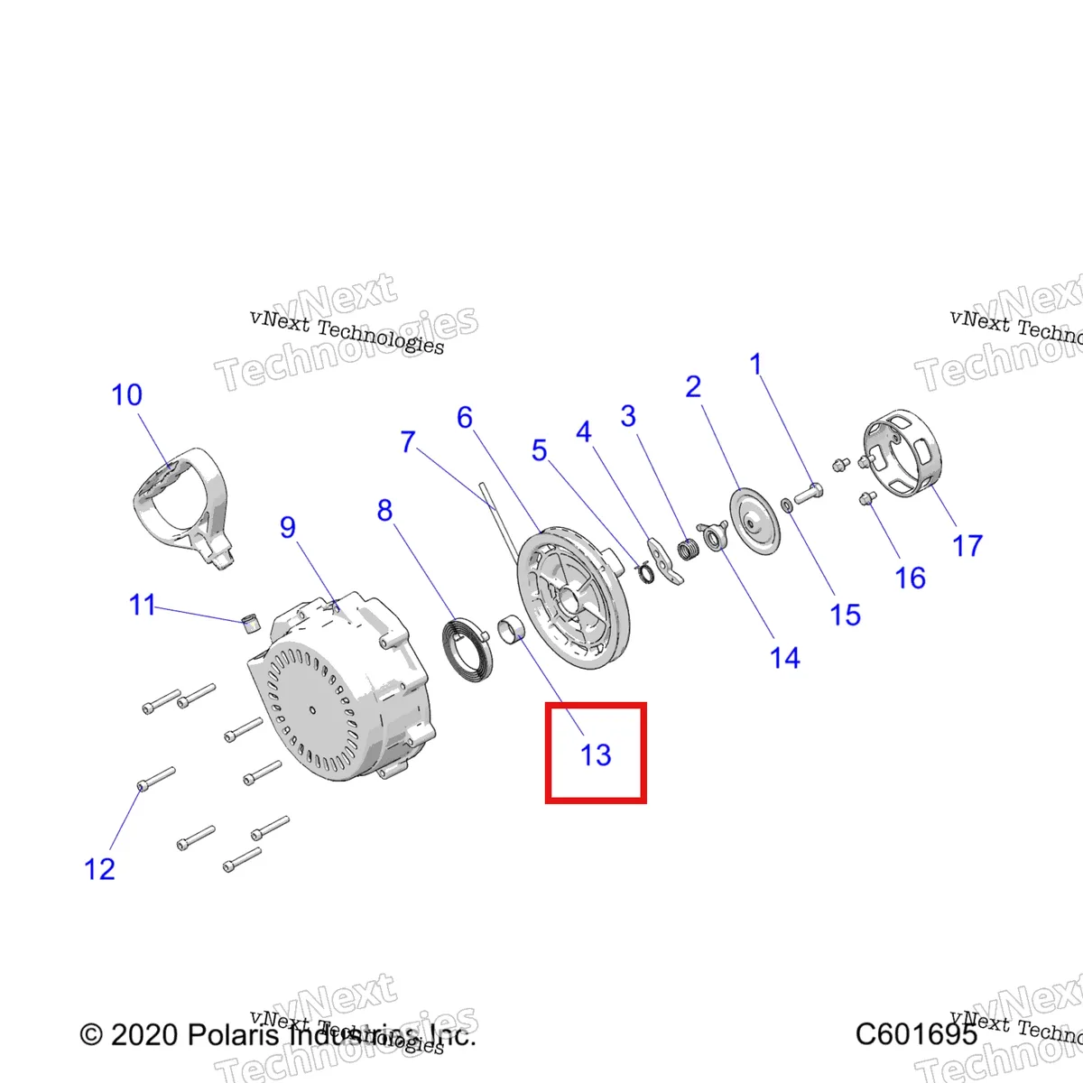 Деталь 3022316 (CENTER втулка Polaris 800 AXYS Pro RMK LE 155 (2017) (3022316)) на схеме узла Engine, Recoil Starter