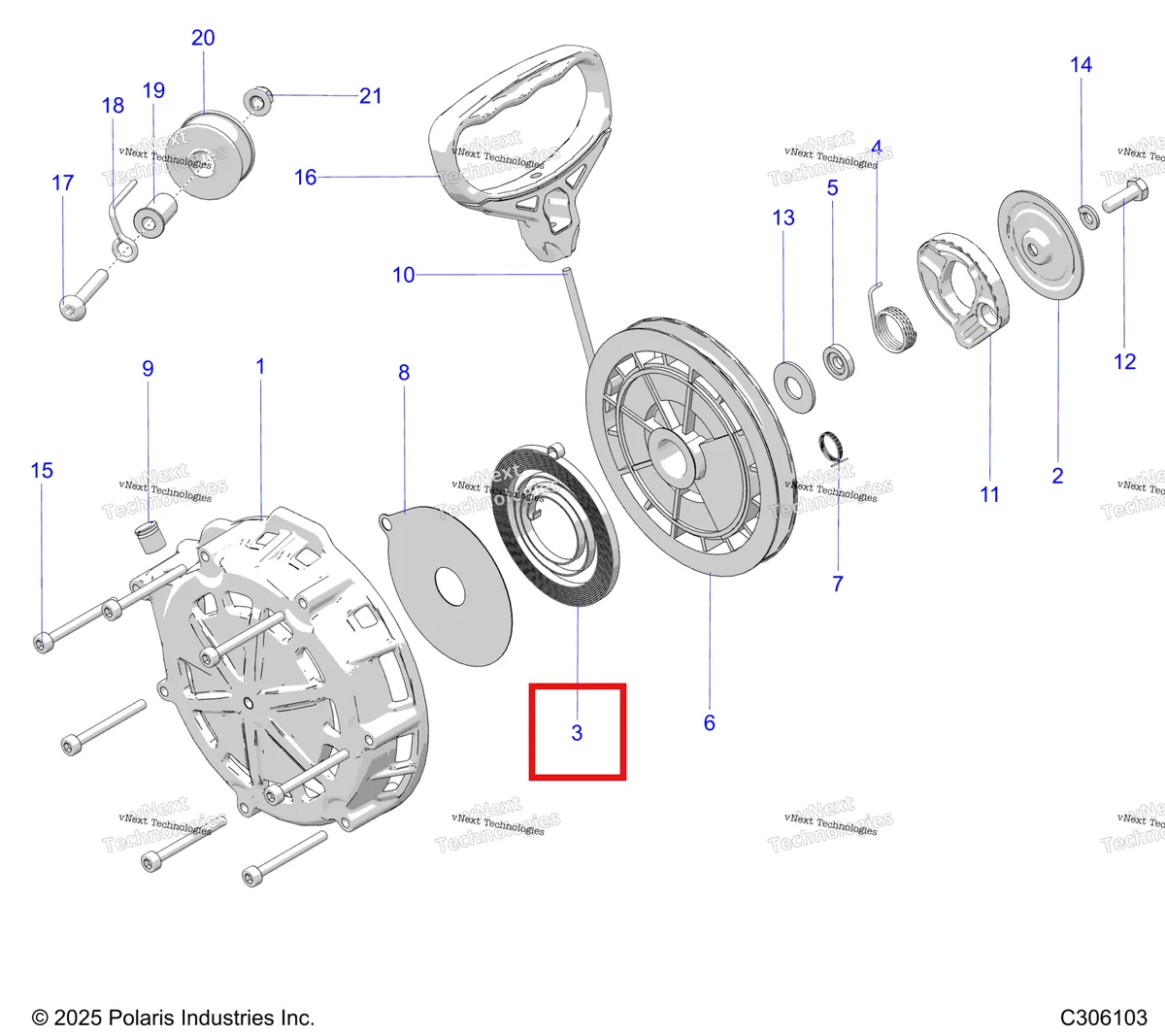 Деталь 3023299 на схеме узла Engine, Recoil Starter S27ajn8rs