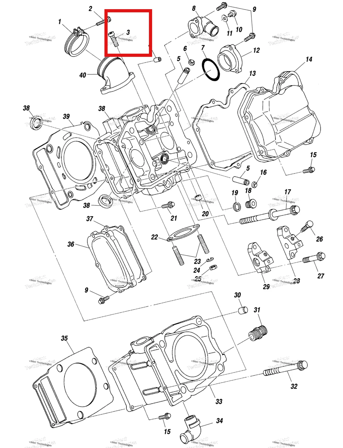 Деталь 3081330 (Гнездо головка болт Polaris Widetrak LX (2006) (3081330)) на схеме узла Cylinder