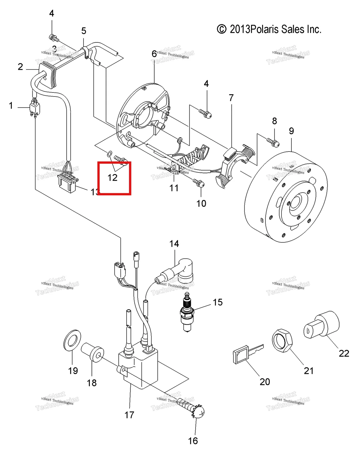 Деталь 3082175 (В сборе винт шайба 10 Polaris Widetrak LX (2006) (3082175)) на схеме узла Electrical, Ignition System & Switch