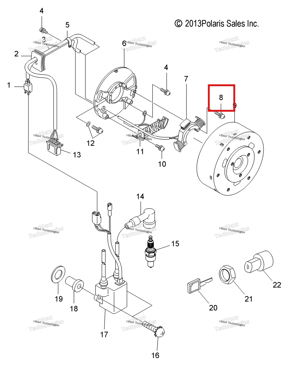 Деталь 3082365 (В сборе винт и шайба 10 Polaris Widetrak LX (2006) (3082365)) на схеме узла Electrical, Ignition System & Switch