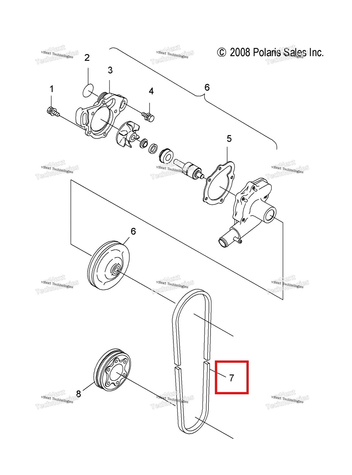 Деталь 3082747 (Ремень Polaris Widetrak LX (2006) (3082747)) на схеме узла Engine, Water Pump