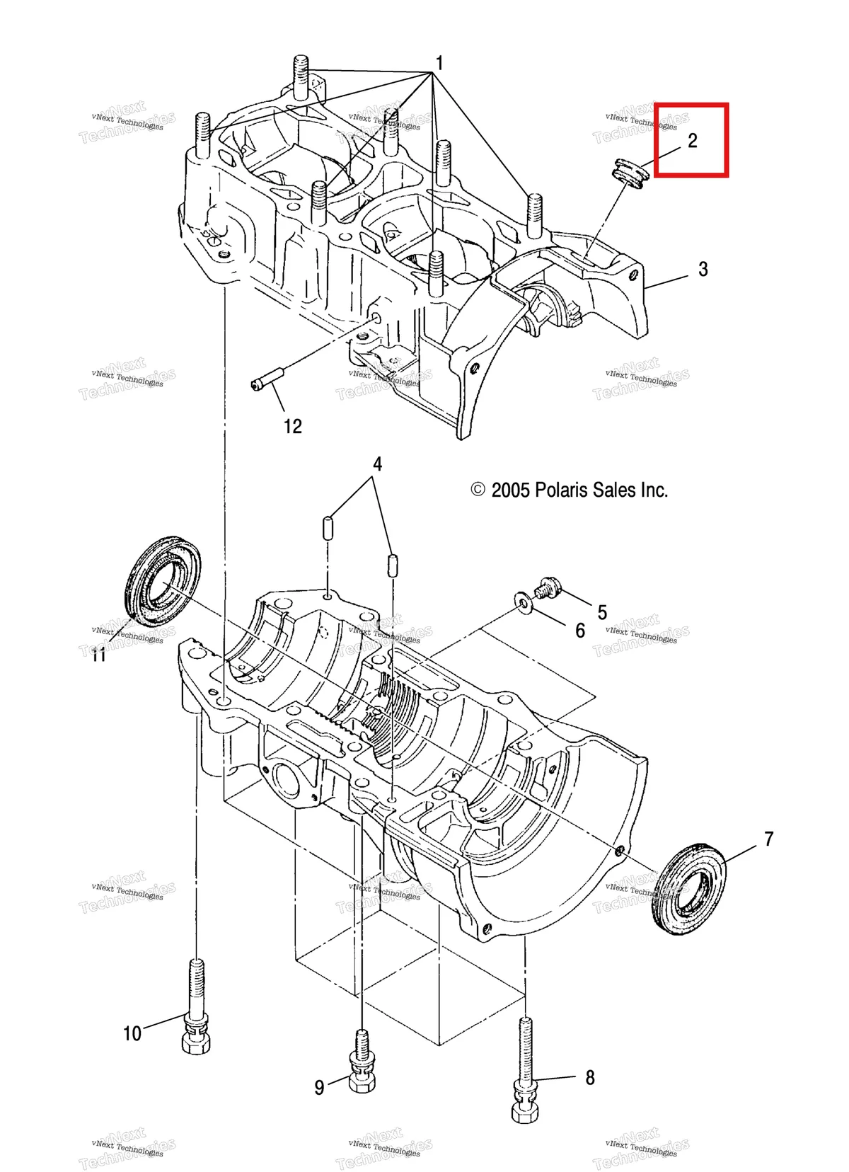 Деталь 3082875 (Втулка резиновая Polaris Widetrak LX (2006) (3082875)) на схеме узла Engine, Crankcase