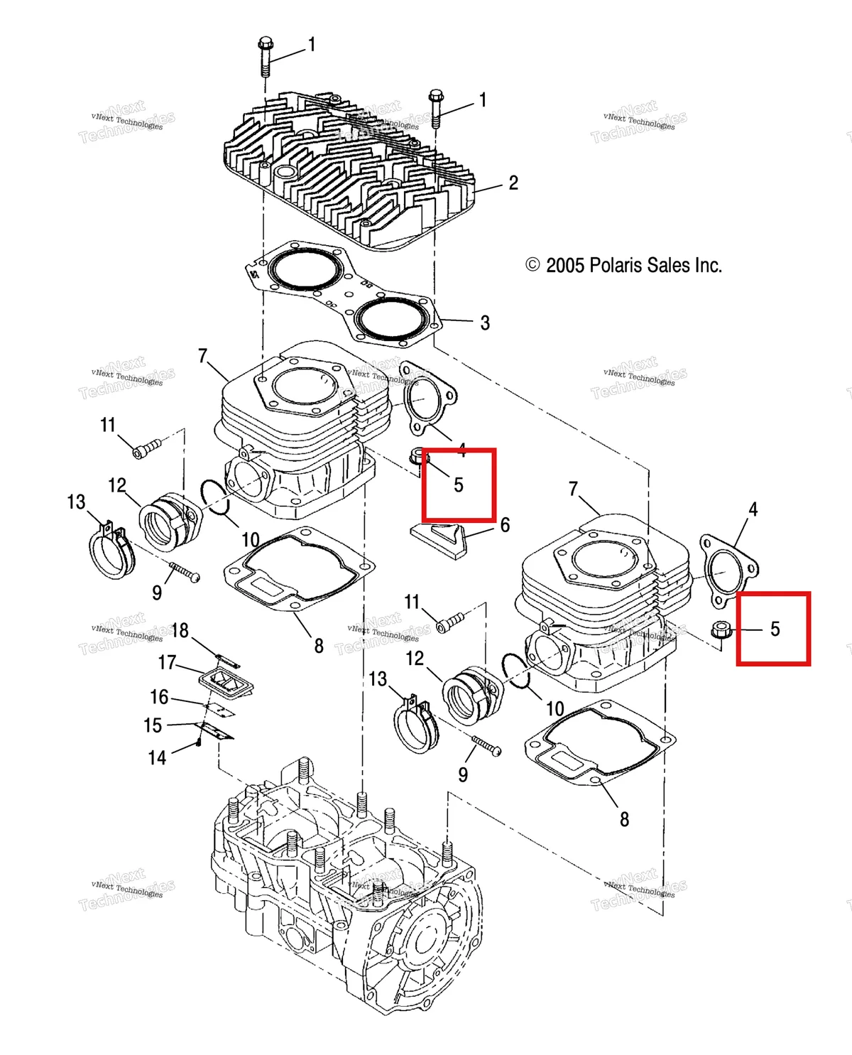 Деталь 3082911 (Гайка Polaris Widetrak LX (2006) (3082911)) на схеме узла Engine, Cylinder