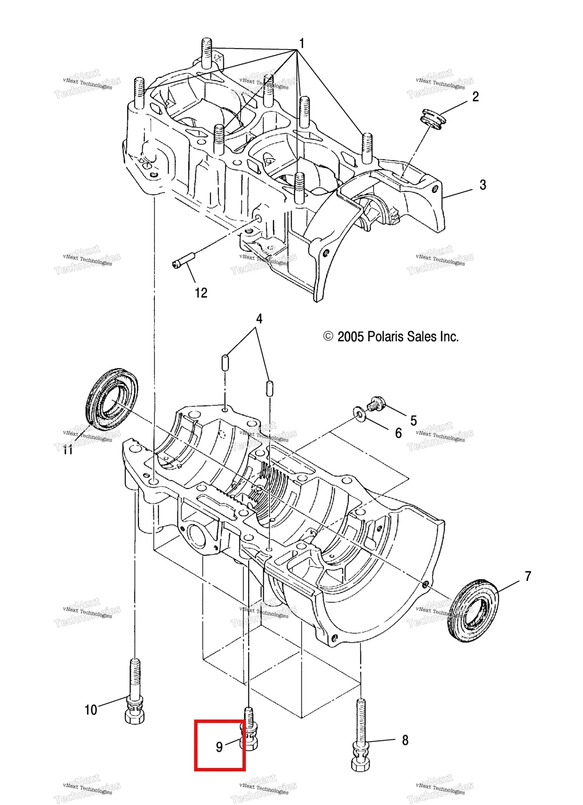 Деталь 3083078 (Discontinued Polaris Widetrak LX (2006) (3083078)) на схеме узла Engine, Crankcase