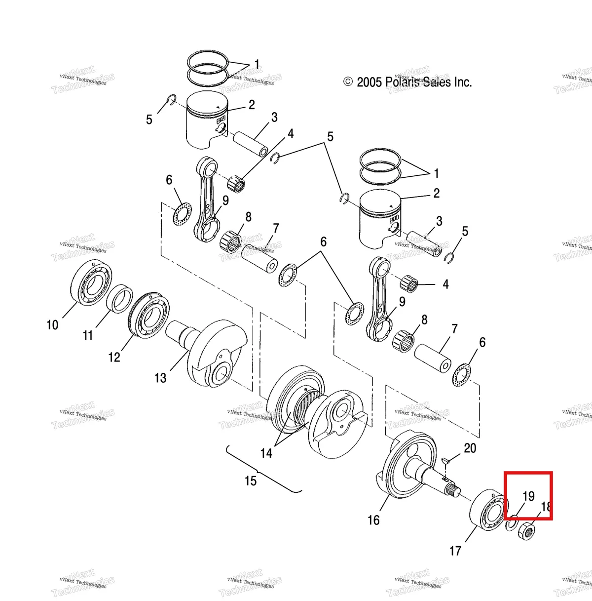 Деталь 3083094 (Пружина шайба Polaris Widetrak LX (2006) (3083094)) на схеме узла Engine, Piston & Crankshaft