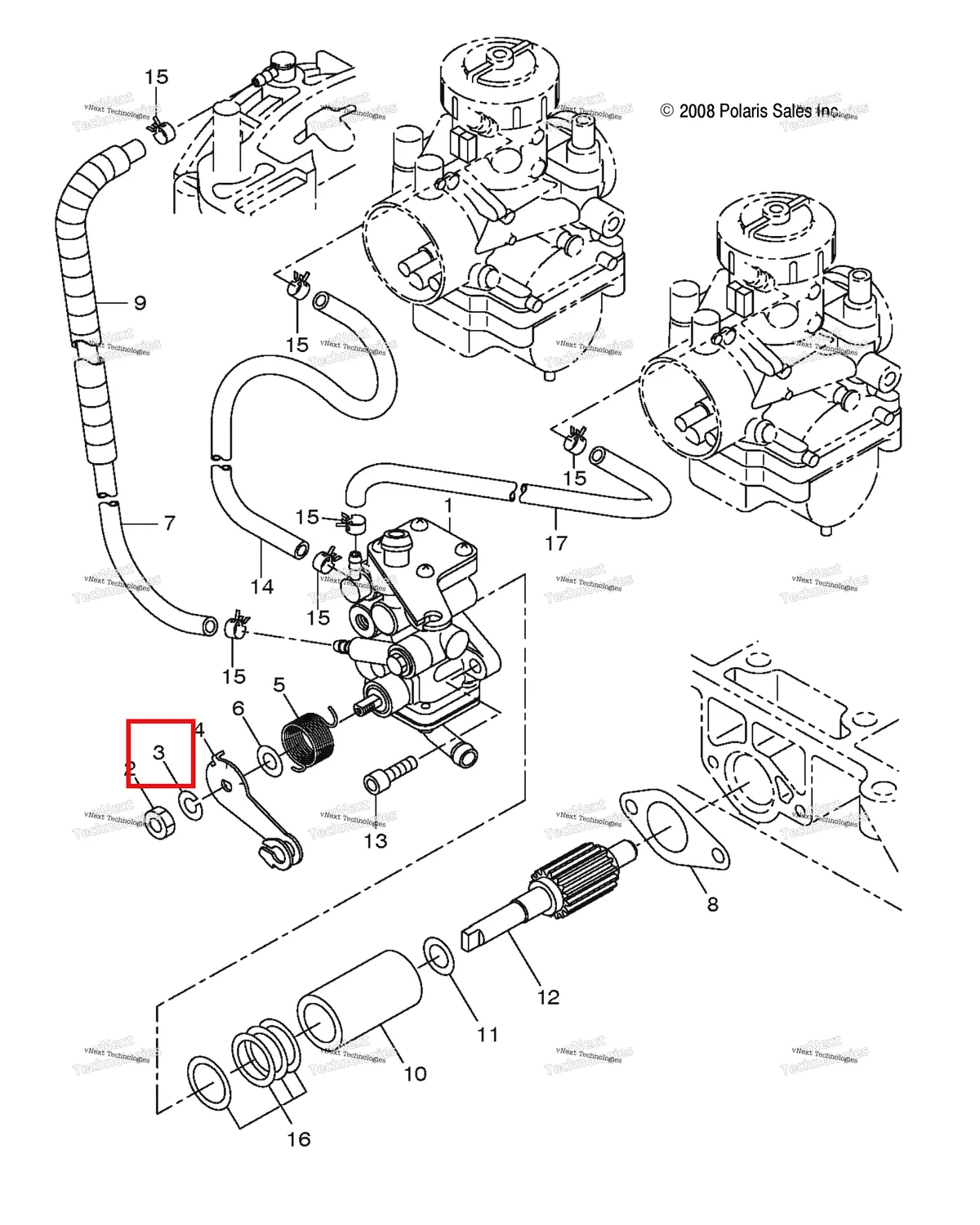 Деталь 3083121 (В сборе масляный насос Polaris Widetrak LX (2006) (3083121)) на схеме узла Engine, Oil Pump