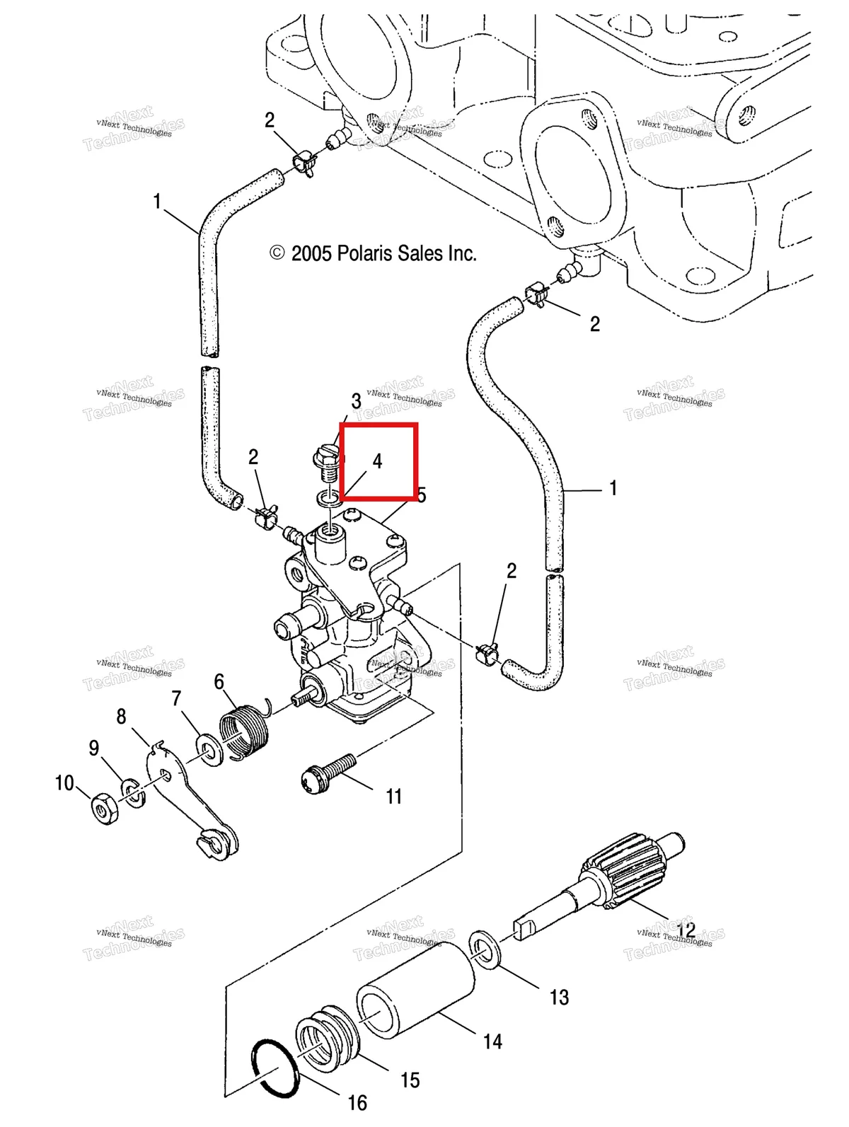 Деталь 3083126 (Уплотнение 10 Polaris Widetrak LX (2006) (3083126)) на схеме узла Engine, Oil Pump