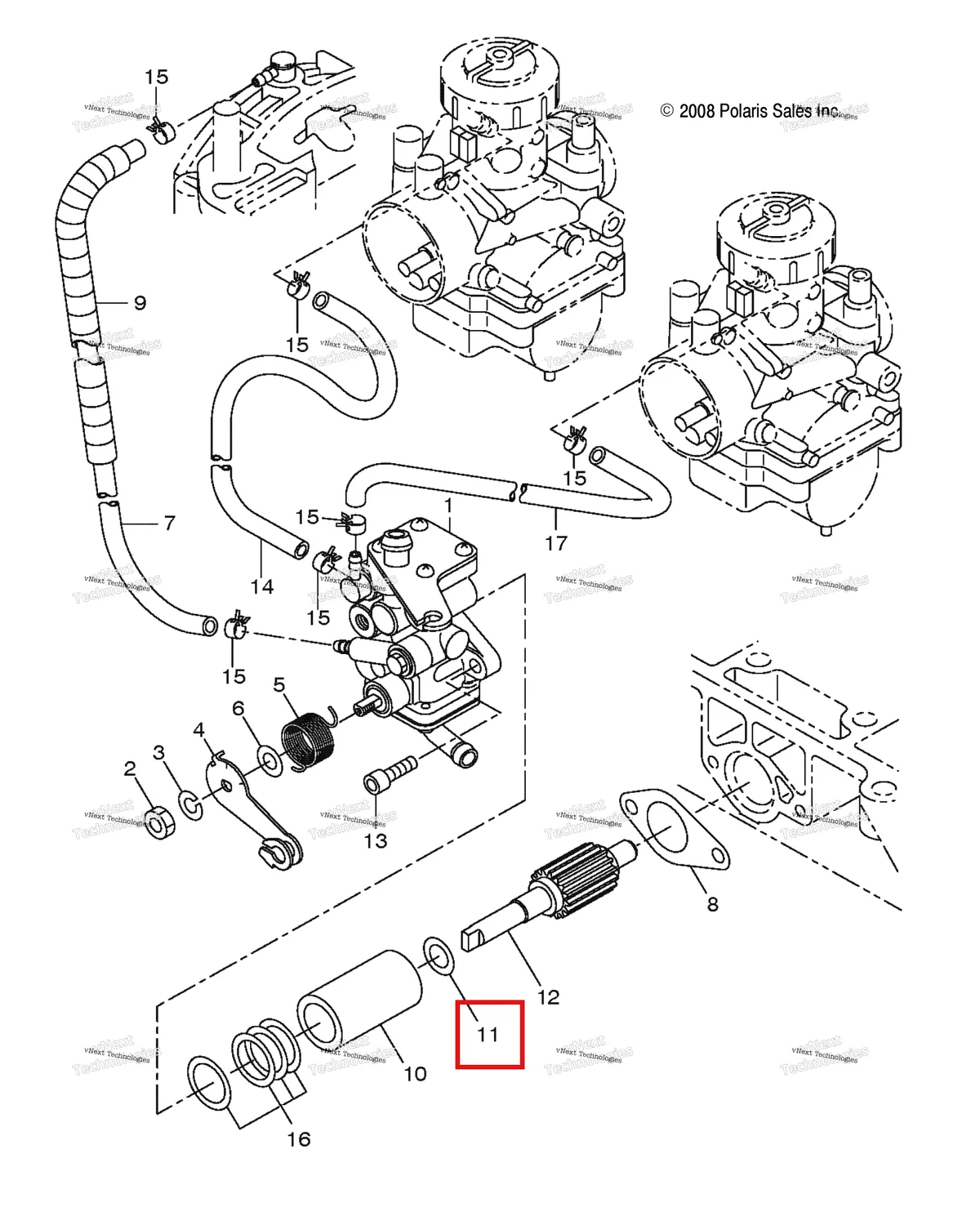 Деталь 3083130 (Проставка Polaris Widetrak LX (2006) (3083130)) на схеме узла Engine, Oil Pump
