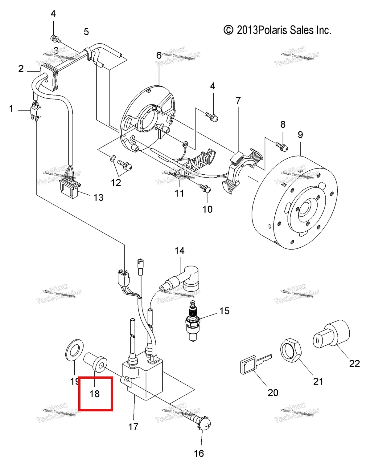 Деталь 3083240 (Резиновый гайка Polaris Widetrak LX (2006) (3083240)) на схеме узла Electrical, Ignition System & Switch