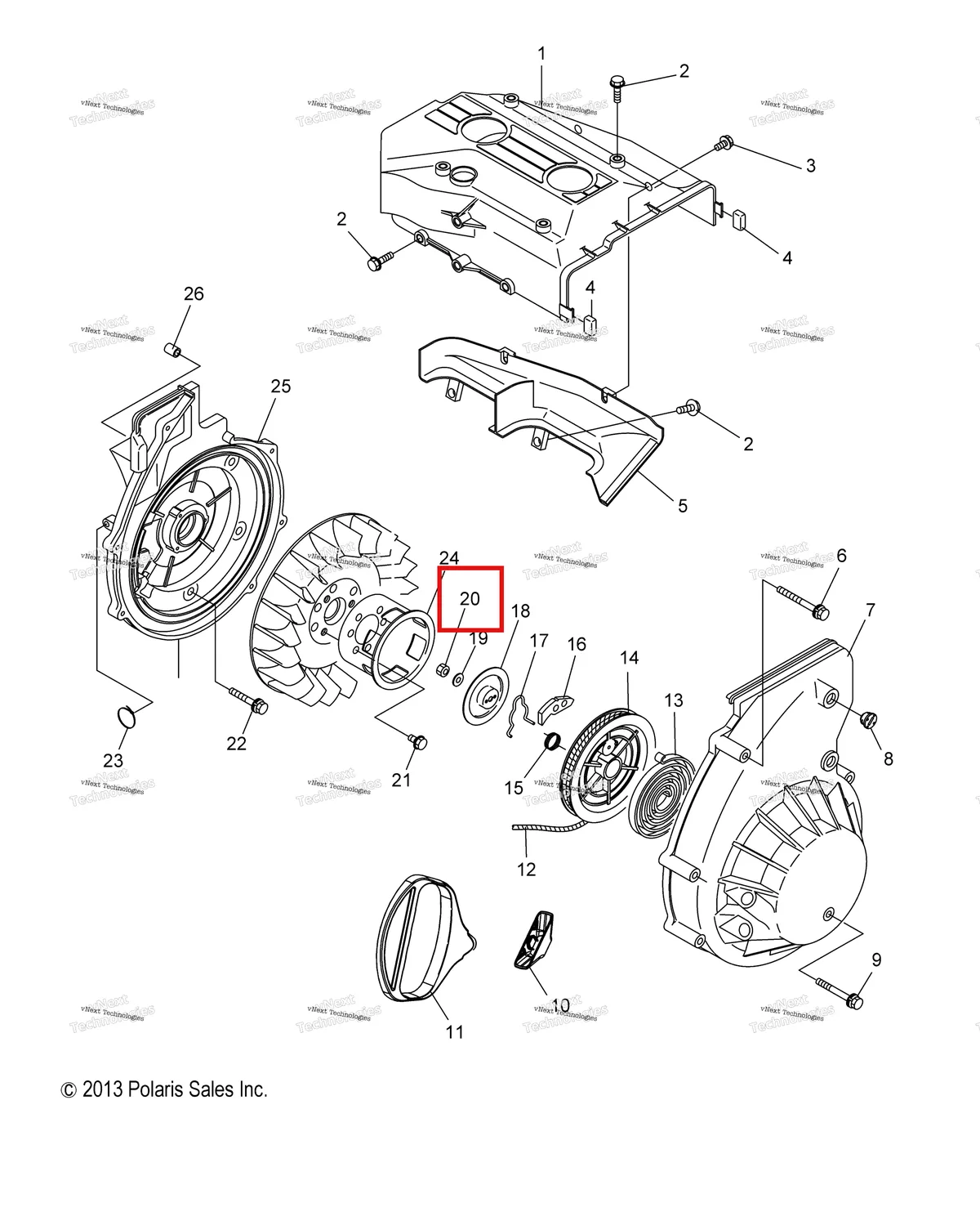 Деталь 3083381 (Гайка фланец 10 Polaris Widetrak LX (2006) (3083381)) на схеме узла Engine, Blower Housing & Recoil Starter