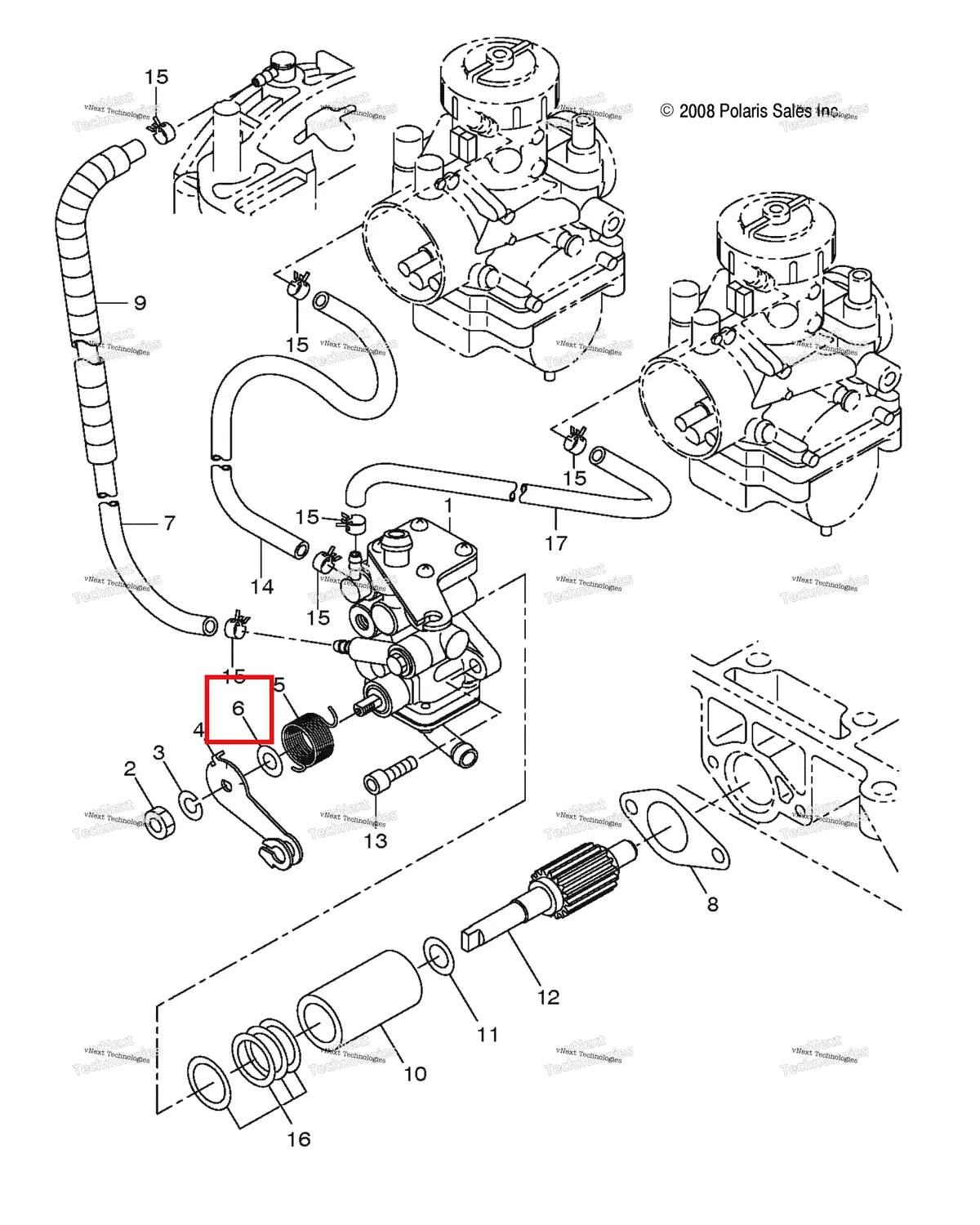 Деталь 3083445 (Втулка распредвал 10 Polaris Widetrak LX (2006) (3083445)) на схеме узла Engine, Oil Pump