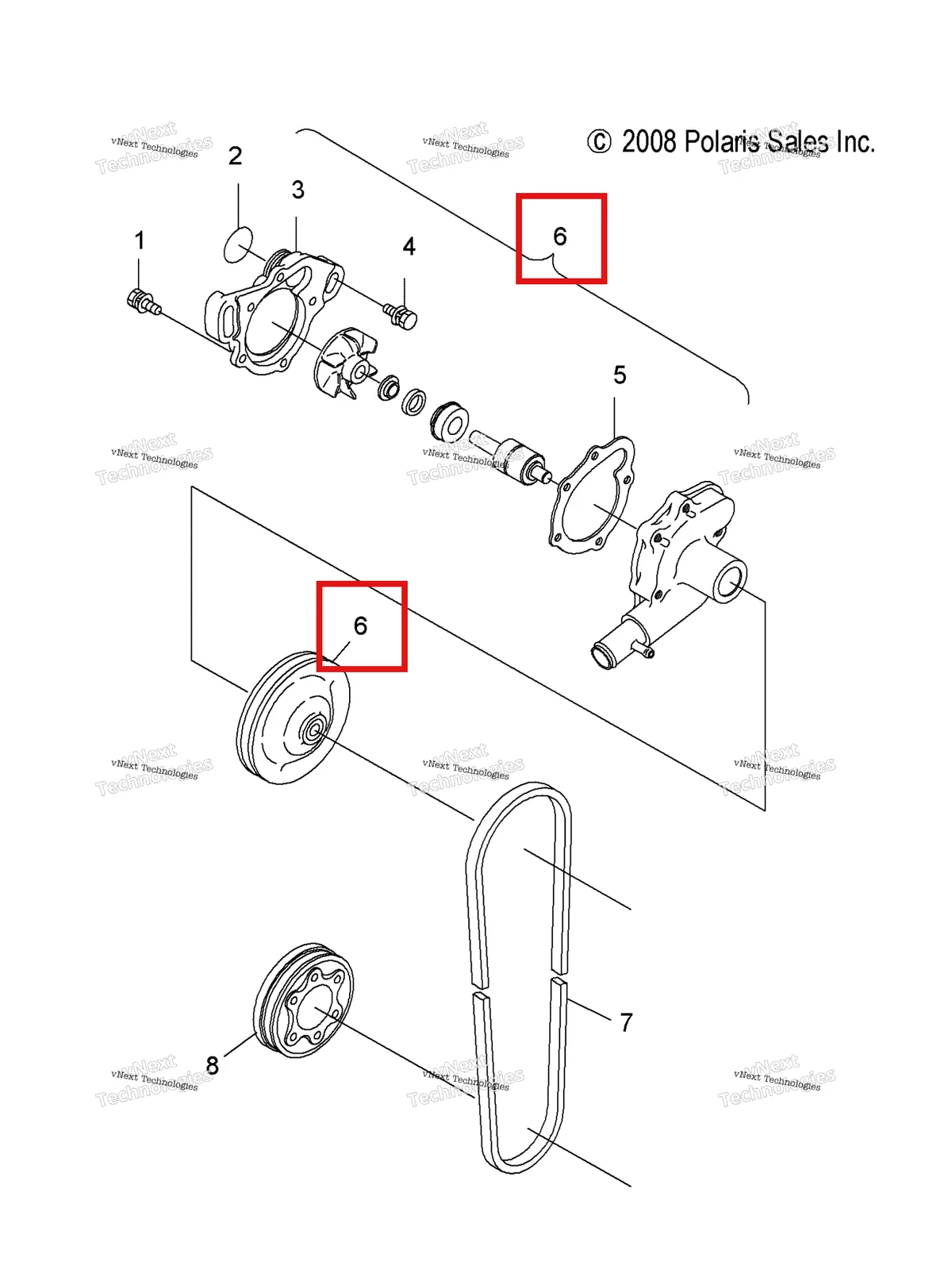Деталь 3083471 (WATERPUMP включает 1 3,5 Polaris Widetrak LX (2006) (3083471)) на схеме узла Engine, Water Pump