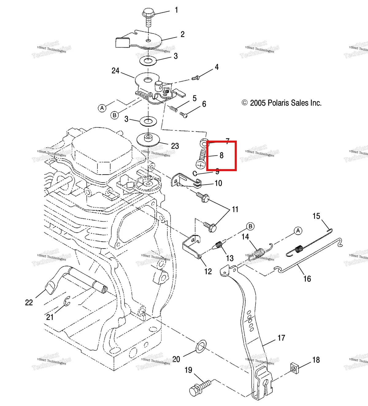 Деталь 3083784 (Винт шайба 10 Polaris Widetrak LX (2006) (3083784)) на схеме узла Engine, Governor
