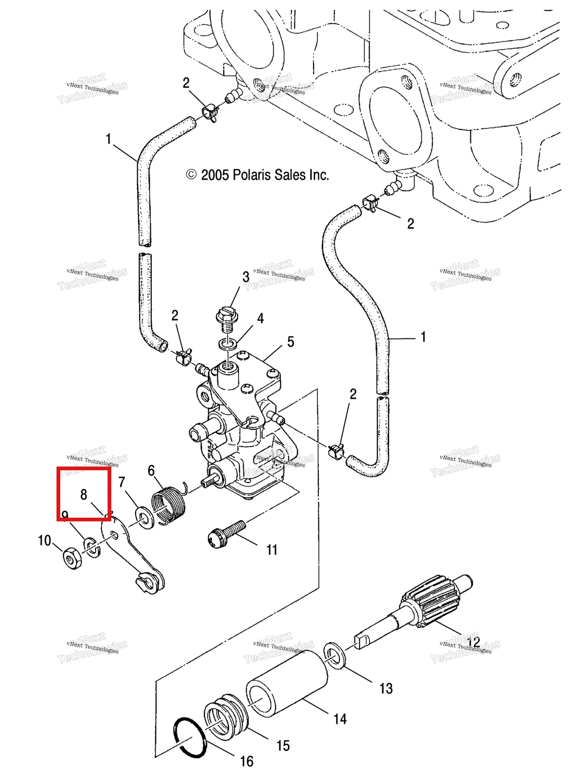Деталь 3084014 (Рычаг CONTROL Polaris Widetrak LX (2006) (3084014)) на схеме узла Engine, Oil Pump