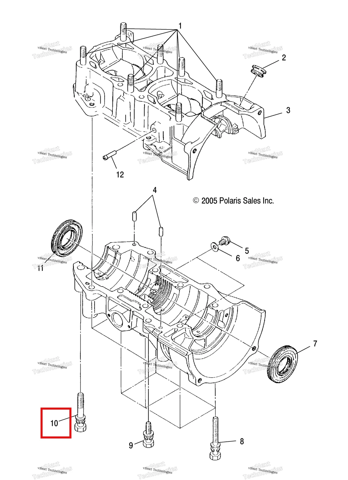Деталь 3084220 (Болт шайба в сборе Polaris Widetrak LX (2006) (3084220)) на схеме узла Engine, Crankcase