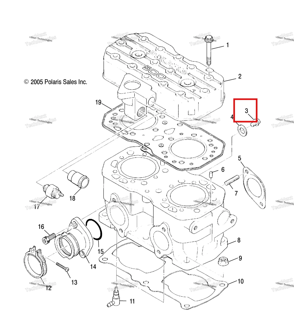 Деталь 3084491 (Заглушка Polaris Widetrak LX (2006) (3084491)) на схеме узла Engine, Cylinder