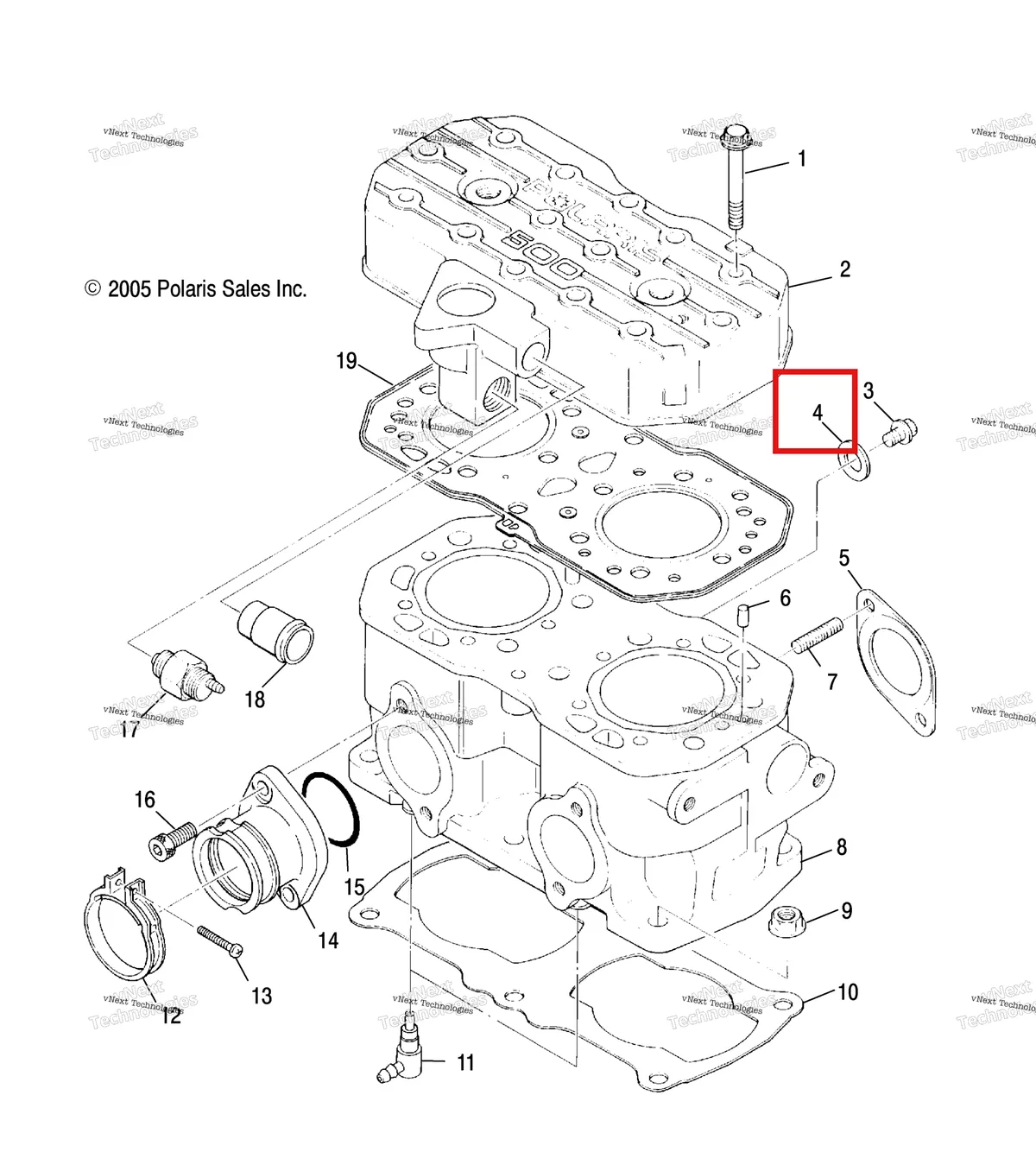 Деталь 3084492 (Прокладка ALUMINUM Polaris Widetrak LX (2006) (3084492)) на схеме узла Engine, Cylinder