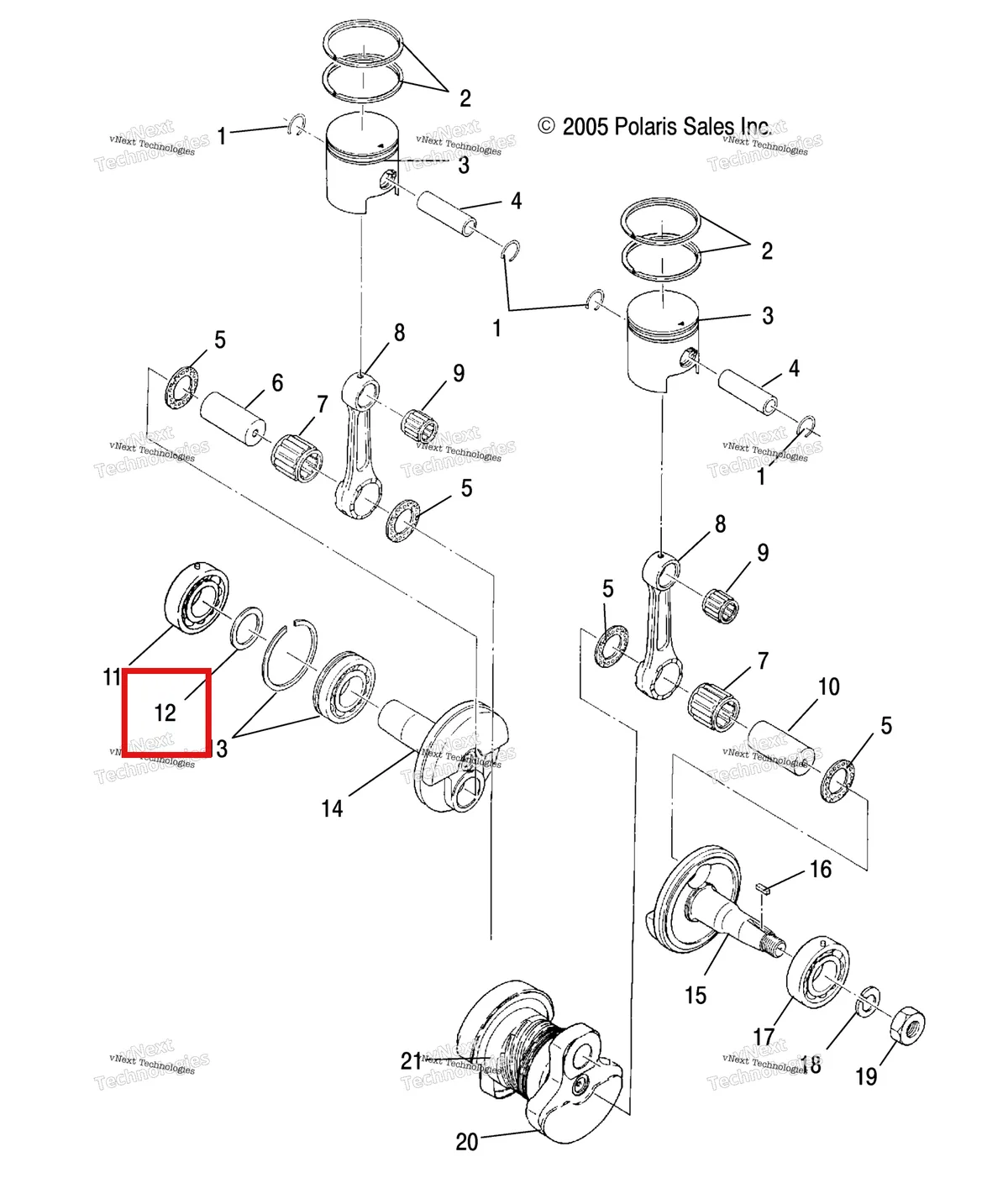 Деталь 3085203 (Проставка Polaris Widetrak LX (2006) (3085203)) на схеме узла Engine, Piston & Crankshaft