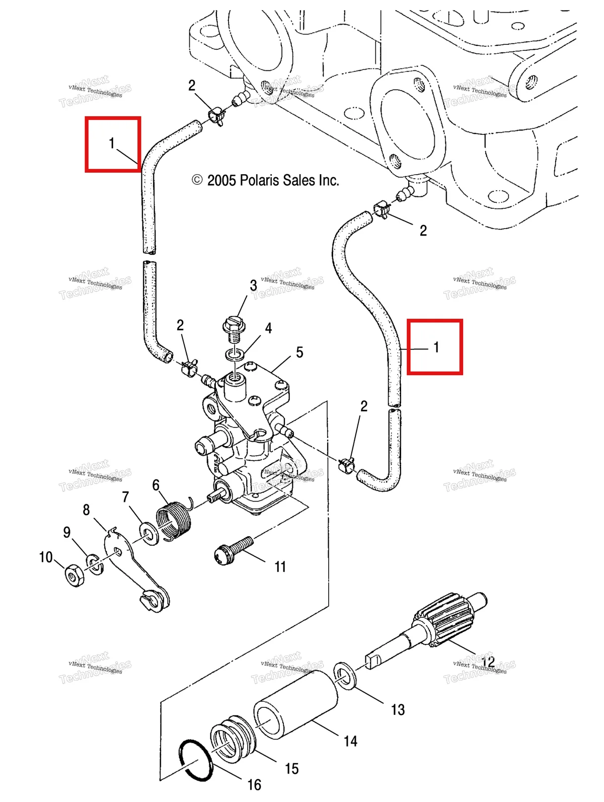 Деталь 3085471 (Труба 2, VINYL Polaris Widetrak LX (2006) (3085471)) на схеме узла Engine, Oil Pump