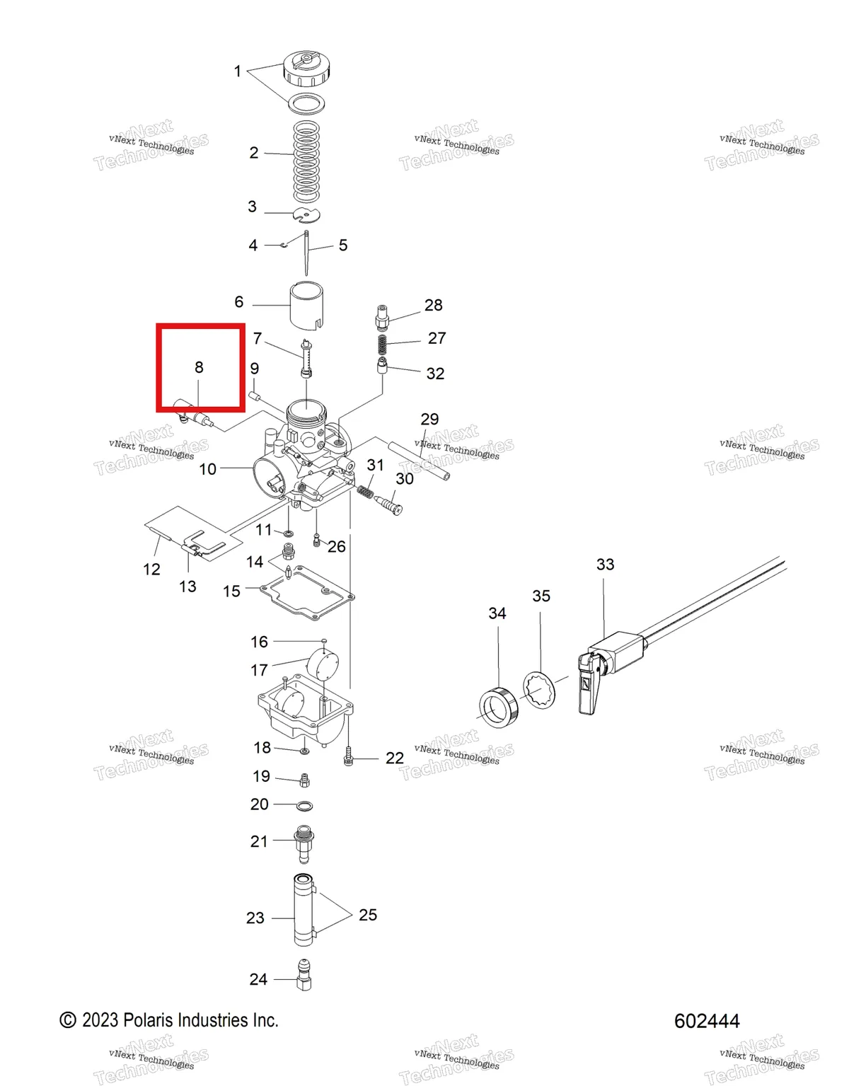 Деталь 3086785 (Клапан обратный в сборе Polaris Widetrak LX (2006) (3086785)) на схеме узла Engine, Carburetor And Choke