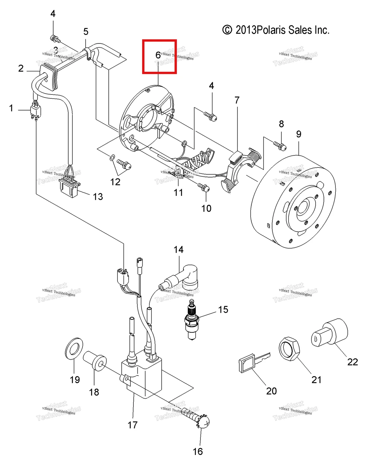 Деталь 3087004 (Пластина в сборе включает 1 8,10 11,13 Polaris Widetrak LX (2006) (3087004)) на схеме узла Electrical, Ignition System & Switch