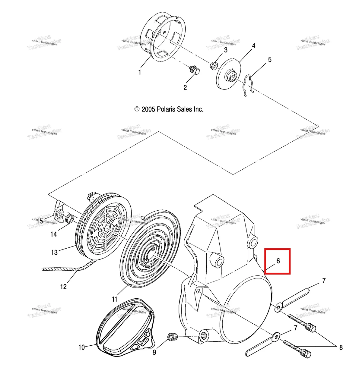 Деталь 3087010 (CASE стартер Polaris Widetrak LX (2006) (3087010)) на схеме узла Engine, Recoil Starter