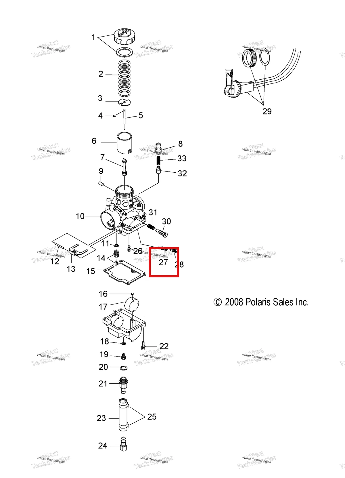 Деталь 3130012 (Пружина воздушный ADJUST Polaris Widetrak LX (2006) (3130012)) на схеме узла Engine, Carburetor & Choke