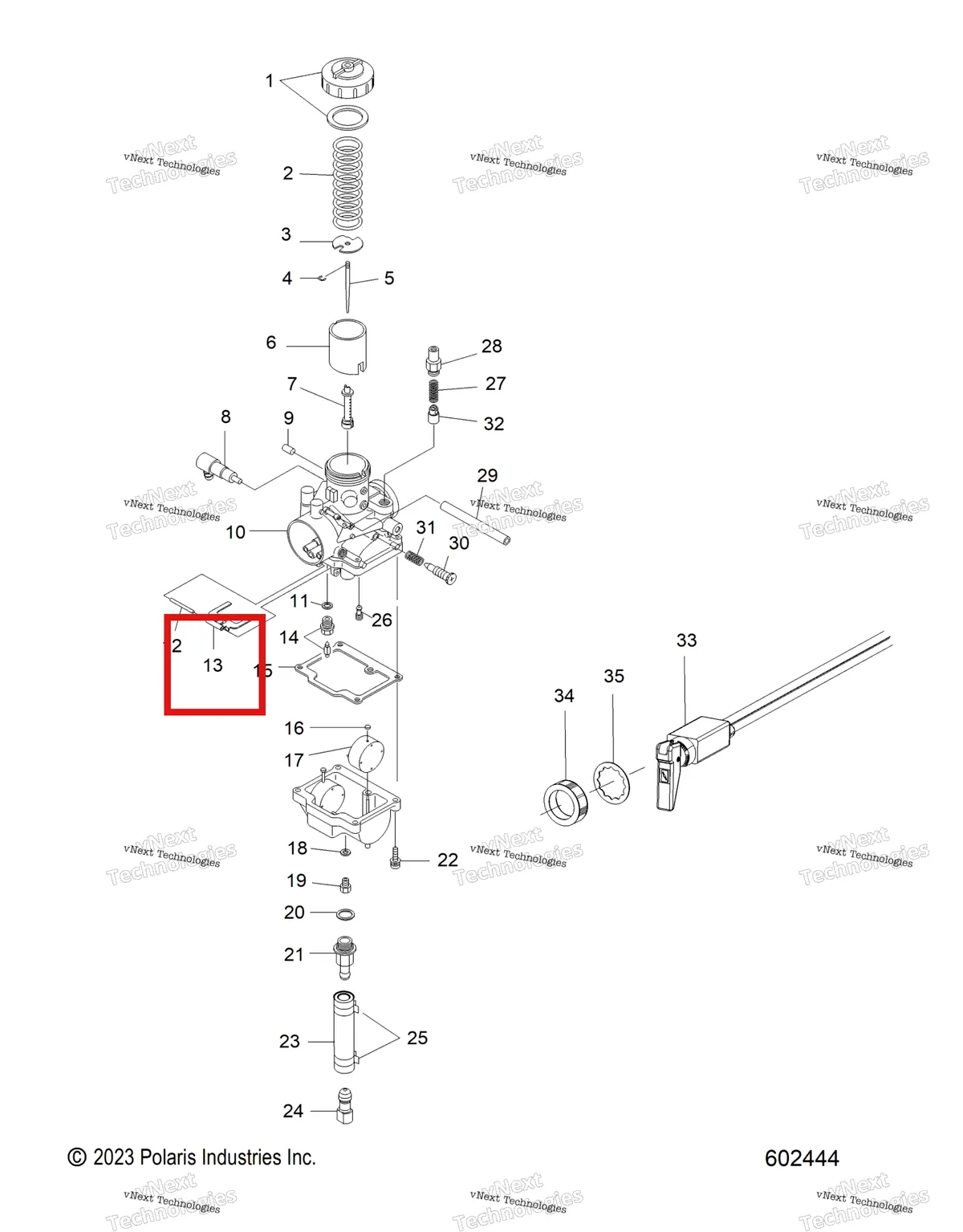 Деталь 3130018 (Рычаг поплавок Polaris Widetrak LX (2006) (3130018)) на схеме узла Engine, Carburetor And Choke