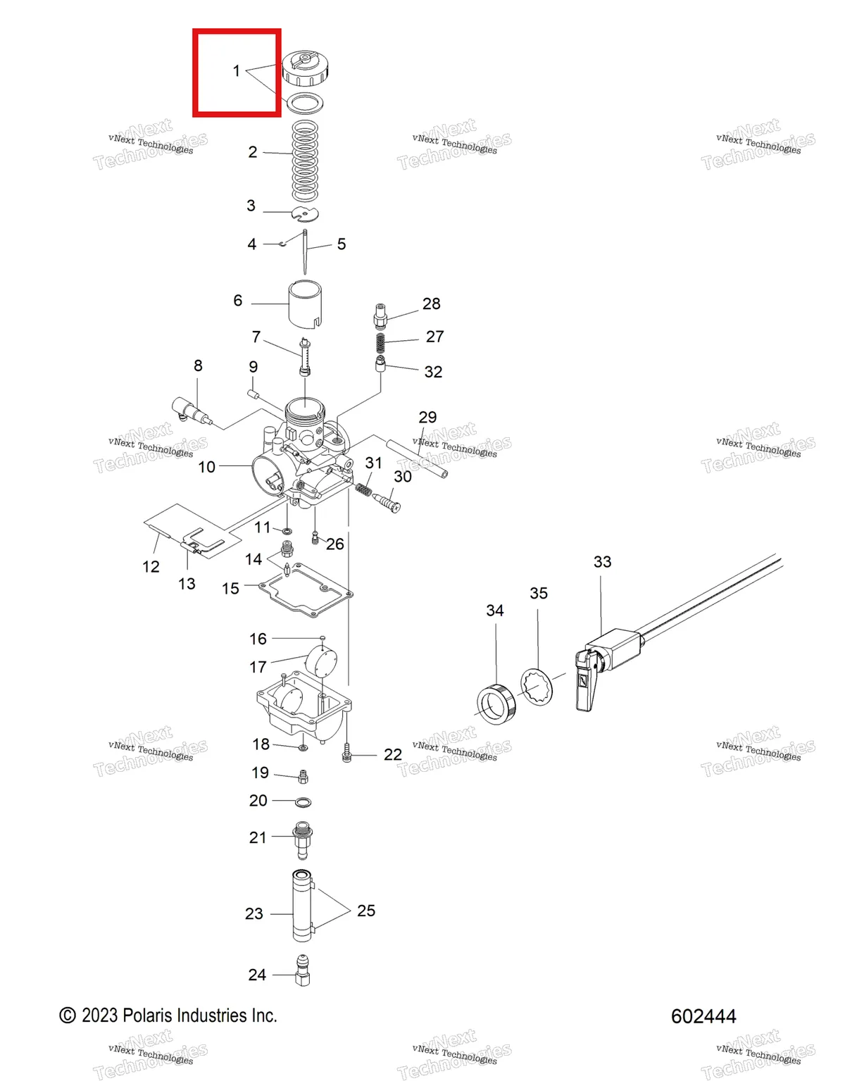 Деталь 3130184 (TOP в сборе MIXING CHAMBER Polaris Widetrak LX (2006) (3130184)) на схеме узла Engine, Carburetor And Choke