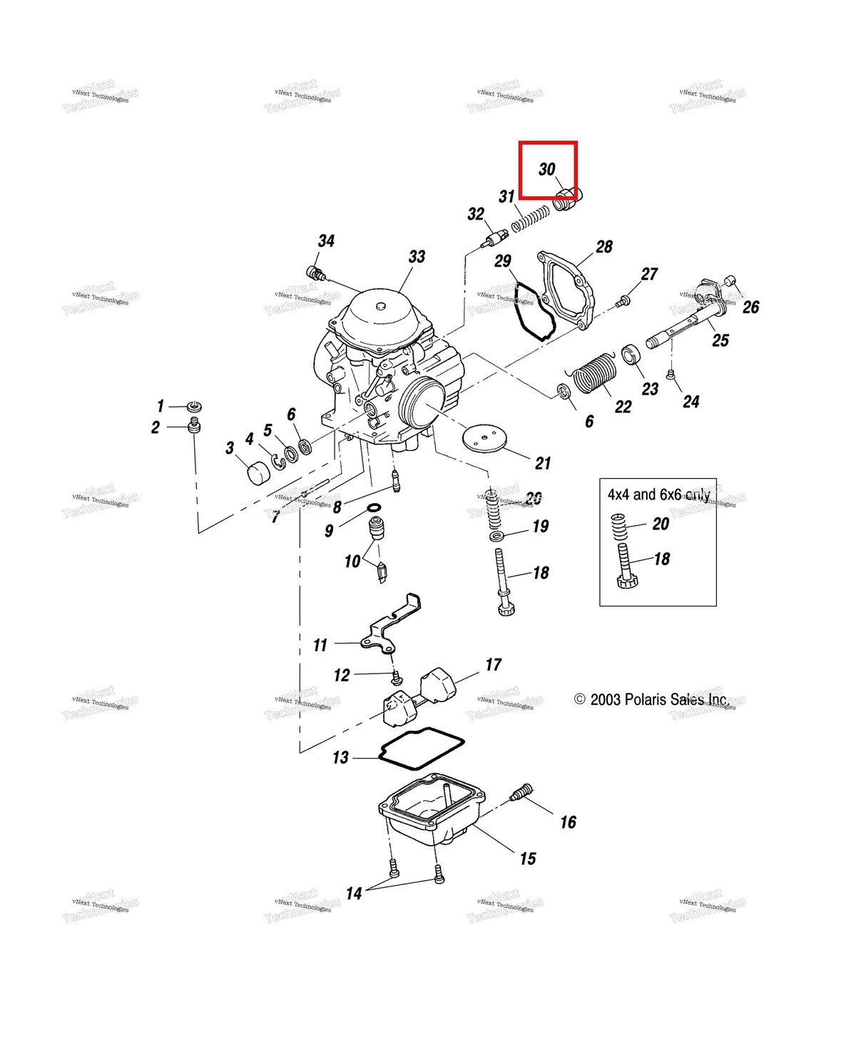 Деталь 3130199 (Направляющая держатель Polaris Widetrak LX (2006) (3130199)) на схеме узла Carburetor