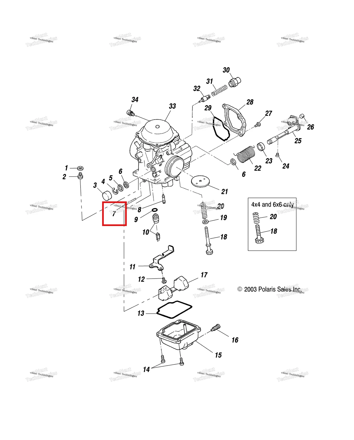 Деталь 3130361 (Поплавок штифт Polaris Widetrak LX (2006) (3130361)) на схеме узла Carburetor